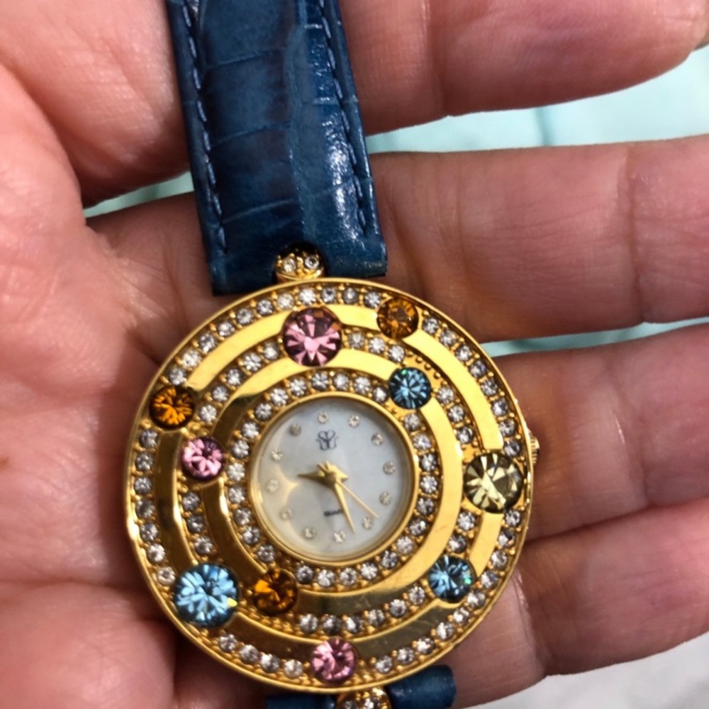 Suzanne Somers Gold Watch with Blue Strap